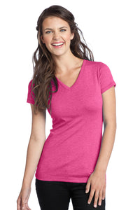 DISCONTINUED District Juniors Tri-Blend V-Neck Tee - Dark Fuchsia Heather