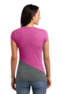 DISCONTINUED District Juniors Tri-Blend Pieced Crewneck Tee - Dark Fuchsia Heather/ Grey Heather Back