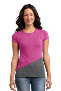 DISCONTINUED District Juniors Tri-Blend Pieced Crewneck Tee - Dark Fuchsia Heather/ Grey Heather