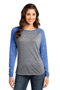DISCONTINUED District - Juniors Microburn Long Sleeve Raglan Tee - Deep Royal/ Heathered Nickel