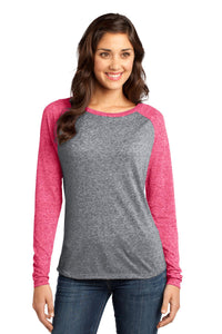 DISCONTINUED District - Juniors Microburn Long Sleeve Raglan Tee - Watermelon/ Heathered Nickel