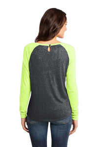 DISCONTINUED District - Juniors Microburn Long Sleeve Raglan Tee - Neon Lime/ Black Back