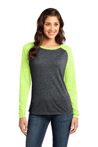 DISCONTINUED District - Juniors Microburn Long Sleeve Raglan Tee - Neon Lime/ Black