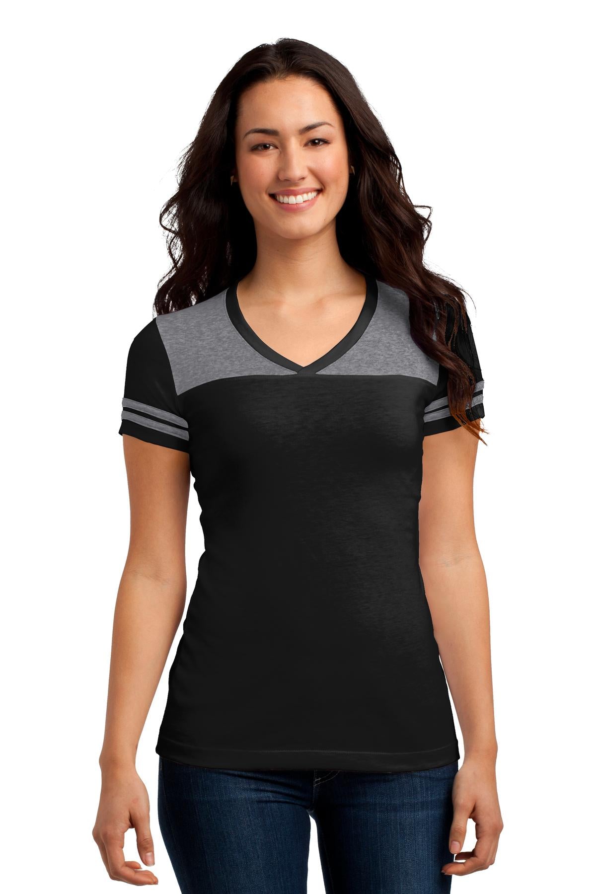 DISCONTINUED District Juniors Varsity V-Neck Tee - Black/ Heathered Nickel