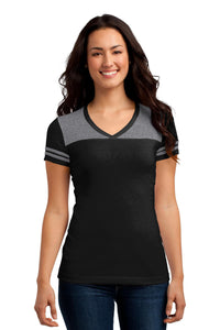 DISCONTINUED District Juniors Varsity V-Neck Tee - Black/ Heathered Nickel