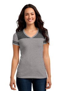 DISCONTINUED District Juniors Varsity V-Neck Tee - Heathered Nickel/ Black