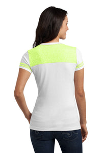 DISCONTINUED District Juniors Varsity V-Neck Tee - White/ Neon Lime Back