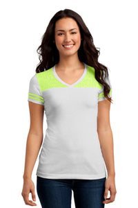 DISCONTINUED District Juniors Varsity V-Neck Tee - White/ Neon Lime