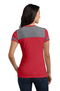 DISCONTINUED District Juniors Varsity V-Neck Tee - New Red/ Heathered Nickel Back