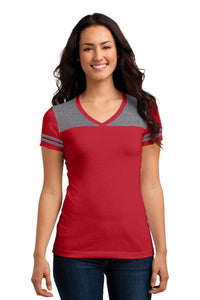 DISCONTINUED District Juniors Varsity V-Neck Tee - New Red/ Heathered Nickel