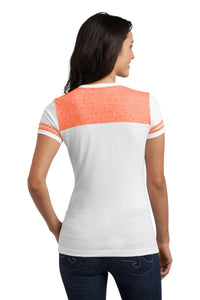 DISCONTINUED District Juniors Varsity V-Neck Tee - White/ Bright Orange Back