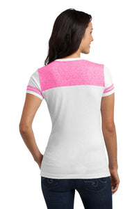 DISCONTINUED District Juniors Varsity V-Neck Tee - White/ Bright Pink Back
