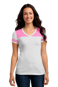 DISCONTINUED District Juniors Varsity V-Neck Tee - White/ Bright Pink
