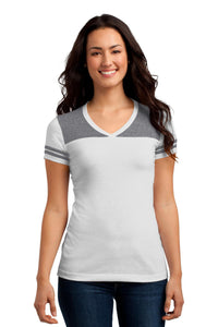 DISCONTINUED District Juniors Varsity V-Neck Tee - White/ Heathered Nickel