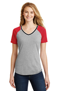 DISCONTINUED District Juniors Mesh Sleeve V-Neck Tee - New Red/ Light Heather Grey