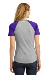 DISCONTINUED District Juniors Mesh Sleeve V-Neck Tee - Purple/ Light Heather Grey Back