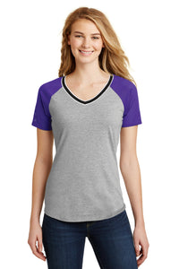 DISCONTINUED District Juniors Mesh Sleeve V-Neck Tee - Purple/ Light Heather Grey