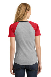 DISCONTINUED District Juniors Mesh Sleeve V-Neck Tee - New Red/ Light Heather Grey Back