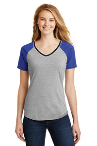 DISCONTINUED District Juniors Mesh Sleeve V-Neck Tee - Deep Royal/ Light Heather Grey