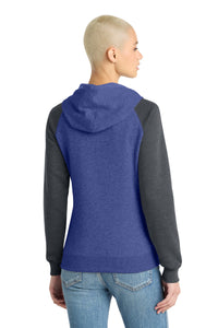 District Women's Lightweight Fleece Raglan Hoodie - Heathered Deep Royal/ Heathered Charcoal Back