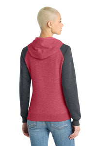 District Women's Lightweight Fleece Raglan Hoodie - Heathered Red/ Heathered Charcoal Back