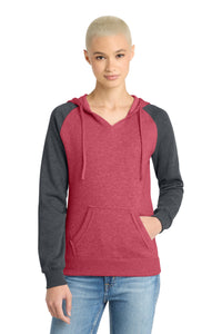 District Women's Lightweight Fleece Raglan Hoodie - Heathered Red/ Heathered Charcoal