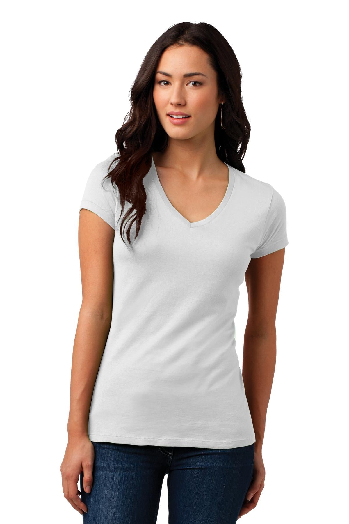 DISCONTINUED District Juniors Soft Wash V-Neck Tee - White