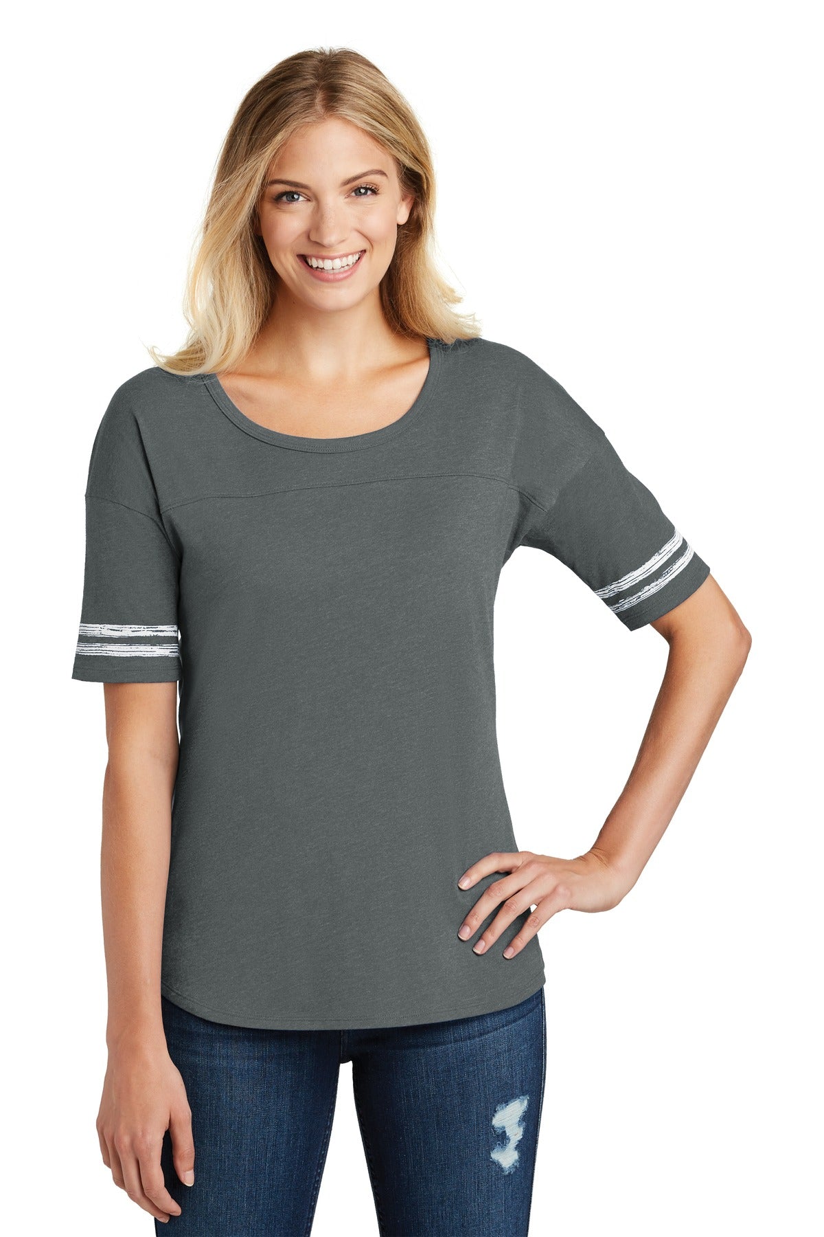 DISCONTINUED District   Women's Scorecard Tee - Heathered Charcoal/ White