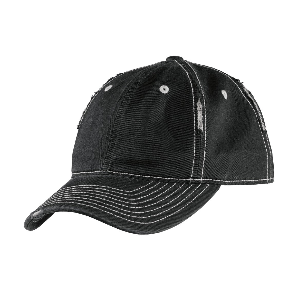 DISCONTINUED District Rip and Distressed Cap DT612 - Black/ Chrome