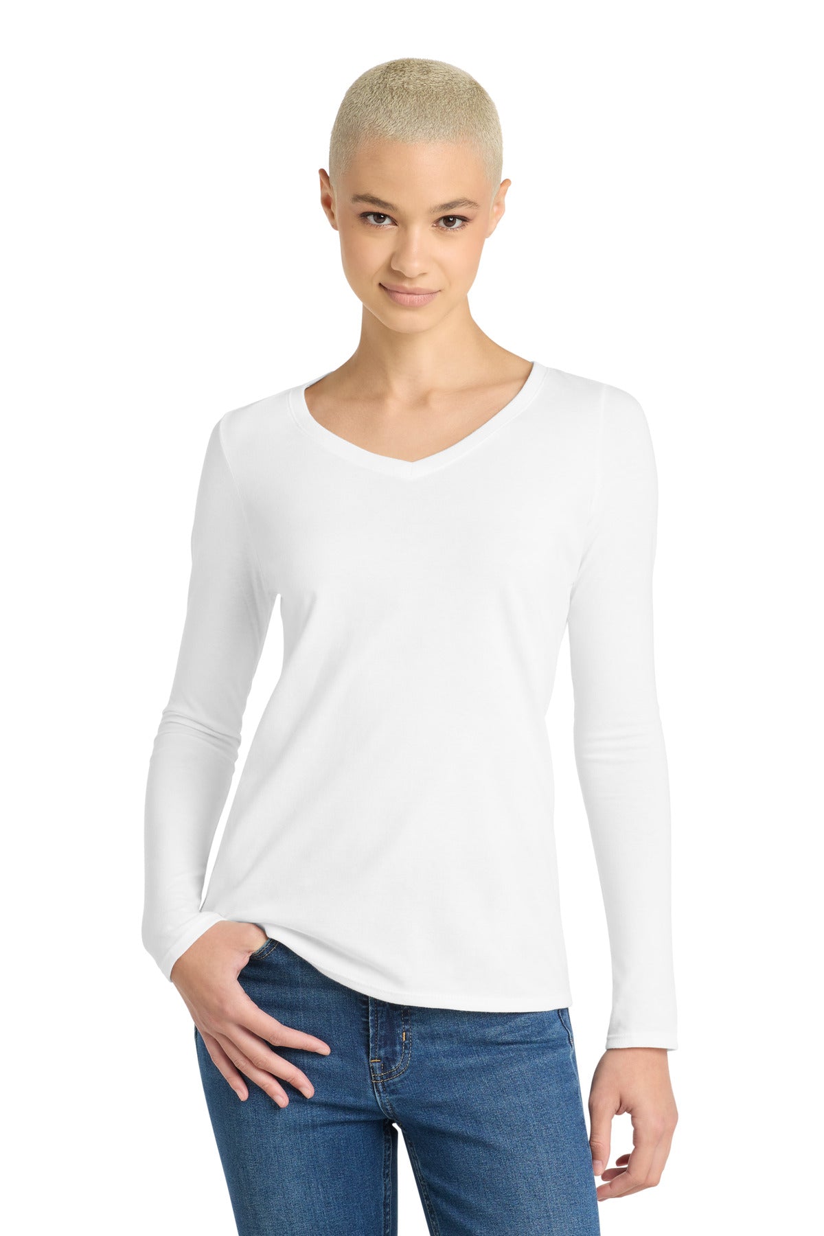 District  Women's Very Important Tee  Long Sleeve V-Neck - White