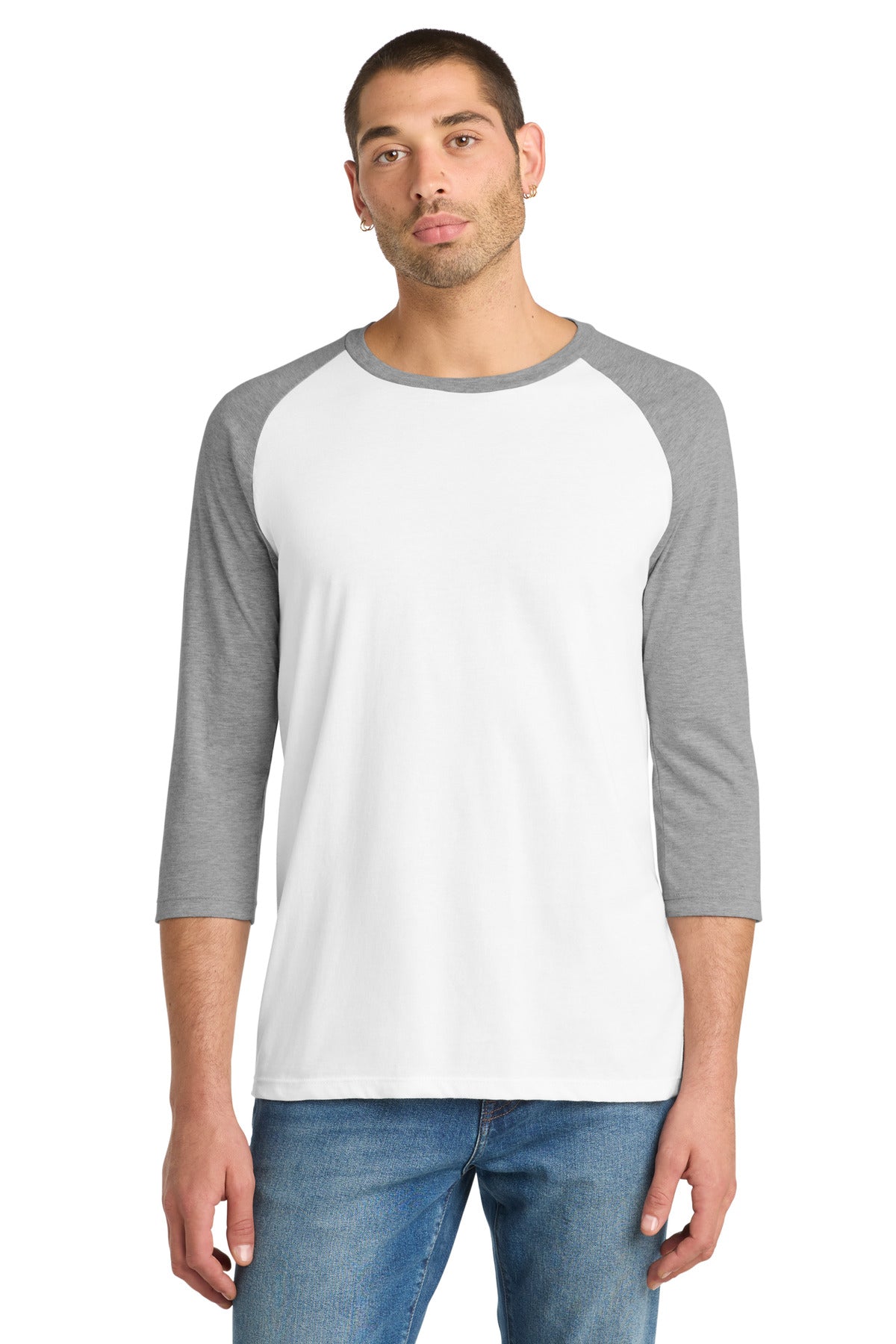 DISCONTINUED District Very Important Tee 3/4-Sleeve Raglan - Light Heather Grey/ White