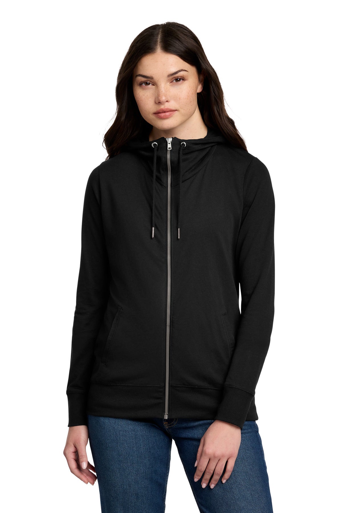 District Women's Featherweight French Terry Full-Zip Hoodie DT673 - Black