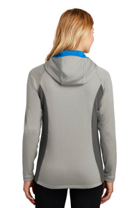 Eddie Bauer  Women's Sport Hooded Full-Zip Fleece Jacket - Grey Cloud/ Grey Steel/ Expedition Blue Back