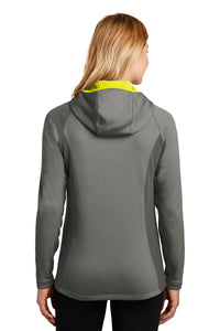 Eddie Bauer  Women's Sport Hooded Full-Zip Fleece Jacket - Metal Grey/ Grey Steel/ Citron Back
