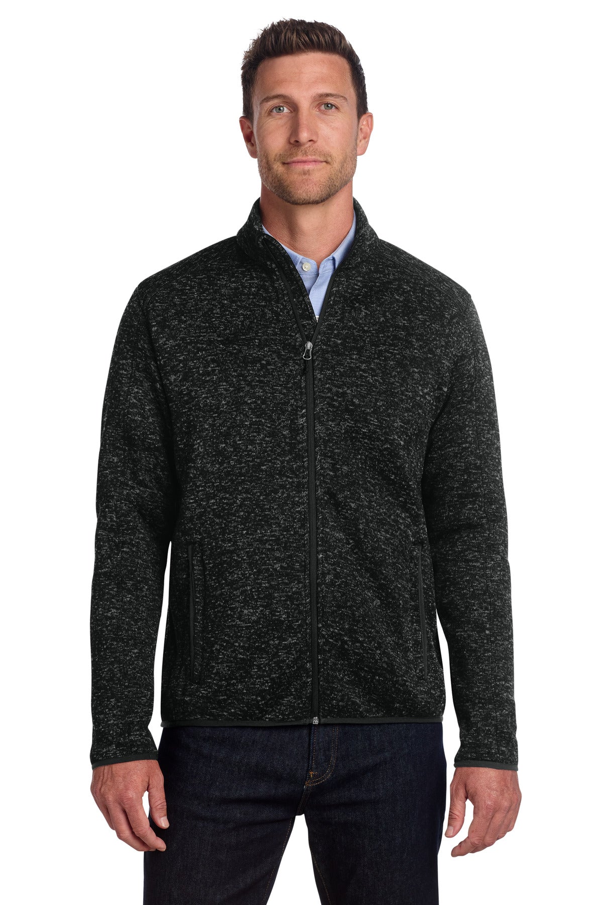 Port Authority Sweater Fleece Jacket - Black Heather