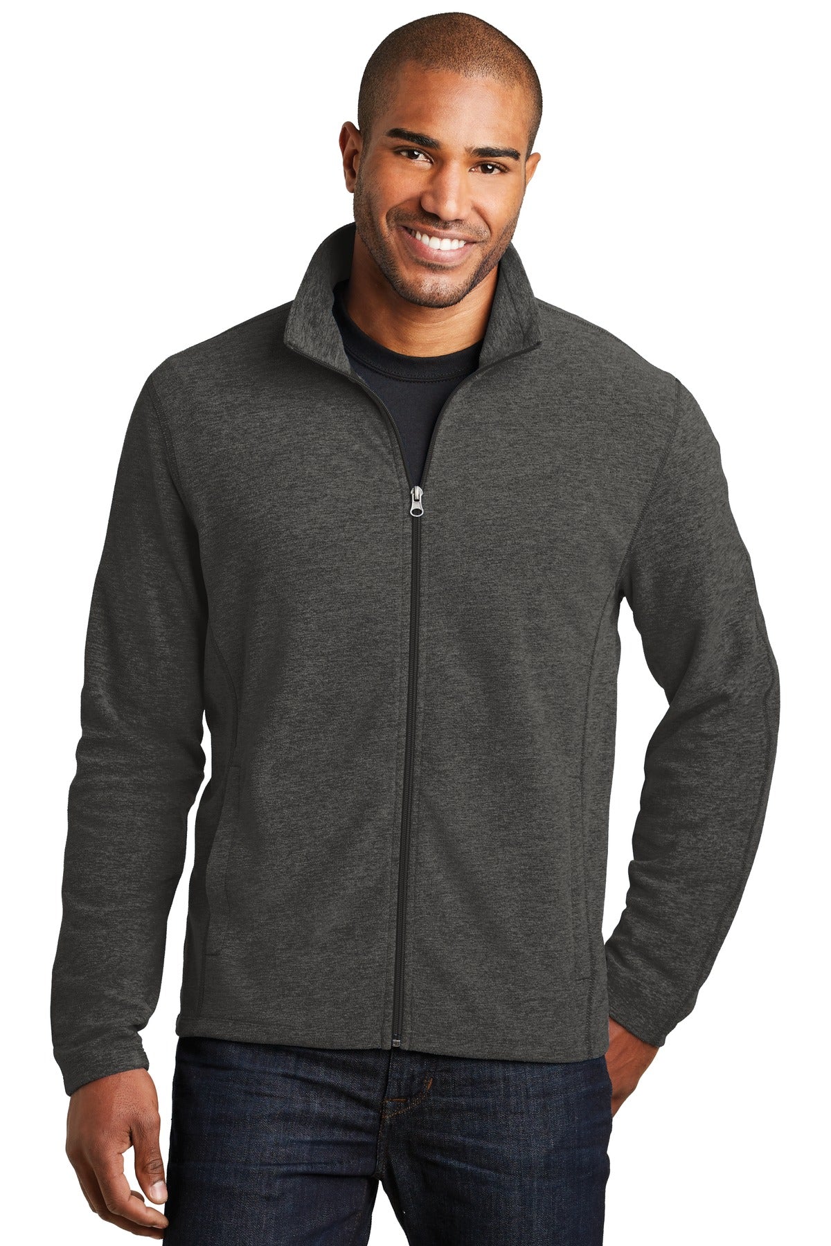 Port Authority Heather Microfleece Full-Zip Jacket - Black Charcoal Heather