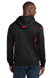 Sport-Tek Tech Fleece Colorblock Hooded Sweatshirt - Black/ True Red Back