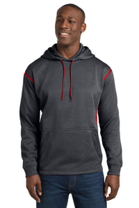 Sport-Tek Tech Fleece Colorblock Hooded Sweatshirt - Graphite Heather/ True Red
