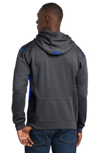 Sport-Tek Tech Fleece Colorblock Hooded Sweatshirt - Graphite Heather/ True Royal Back