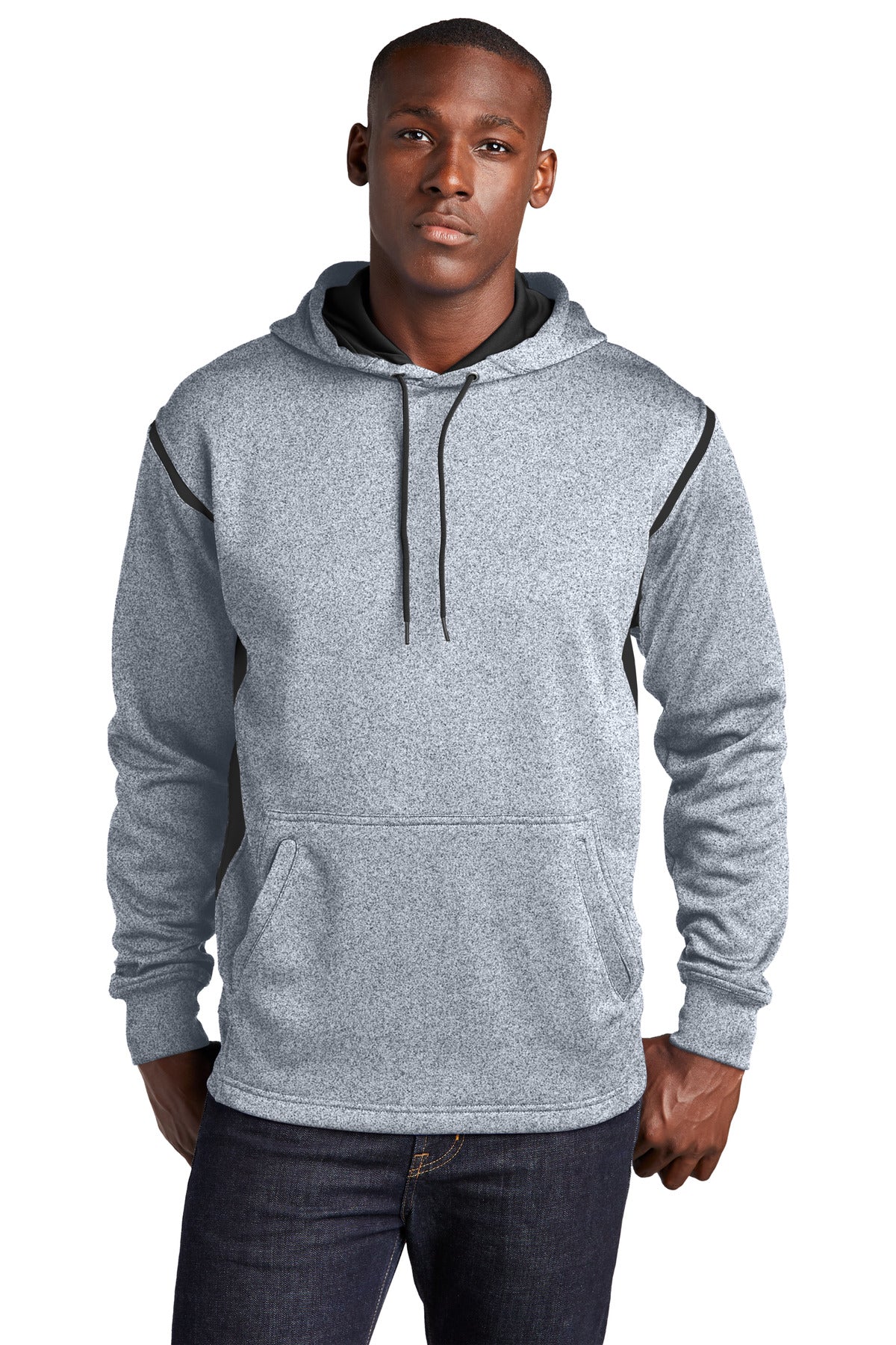 Sport-Tek Tech Fleece Colorblock Hooded Sweatshirt - Grey Heather/ Black