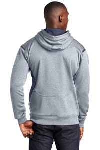 Sport-Tek Tech Fleece Colorblock Hooded Sweatshirt - Grey Heather/ True Navy Back