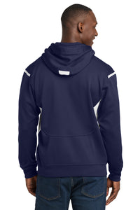 Sport-Tek Tech Fleece Colorblock Hooded Sweatshirt - True Navy/ White Back