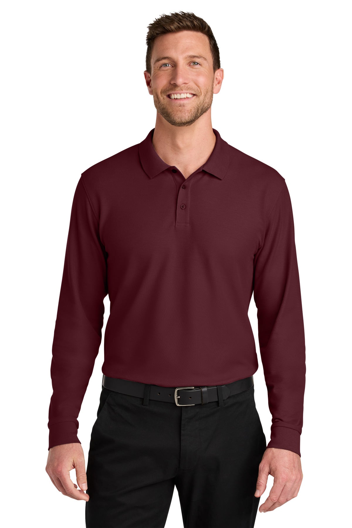Port Authority Wearever Signature Pique Long Sleeve Polo K200LS - Burgundy