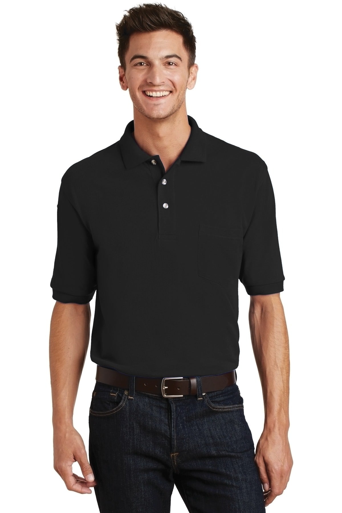 Port Authority Heavyweight Cotton Pique Polo with Pocket - Black