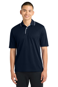 Sport-Tek Dri-Mesh Polo with Tipped Collar and Piping - Navy/ White