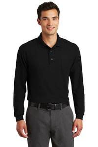 Port Authority Long Sleeve Silk Touch Polo with Pocket - Black