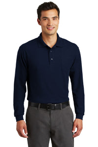 Port Authority Long Sleeve Silk Touch Polo with Pocket - Navy