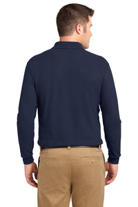 Port Authority Silk Touch Long Sleeve Polo - Navy Back