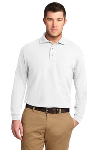 Port Authority Silk Touch Long Sleeve Polo - White