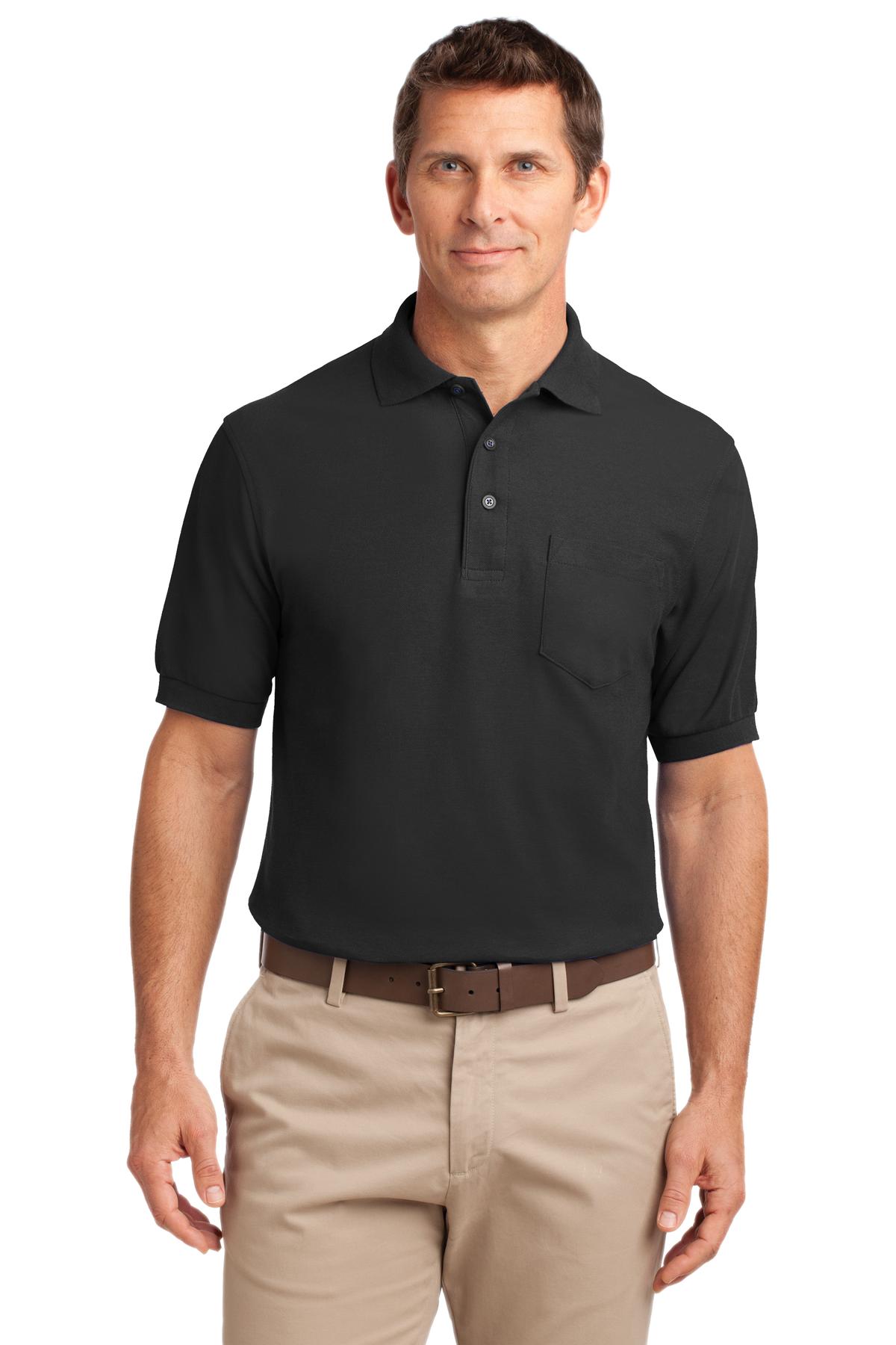 Port Authority Silk Touch Polo with Pocket - Black